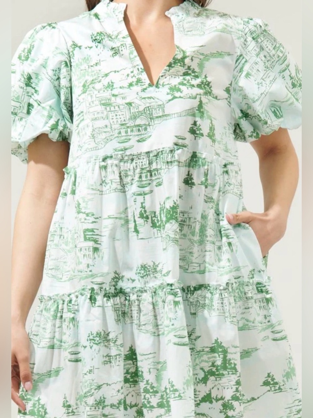 Sugar lips White and Green Printed Short-Sleeve Women's Dress